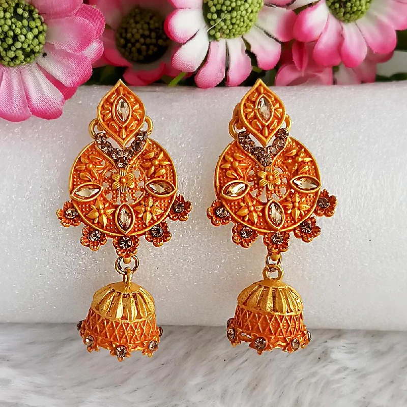 Drop Earrings for Wellness Routine -Woma Gold Plated Orange Dangler Meenakari Earrings - 1318059F