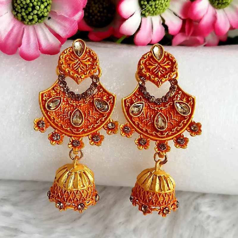 Drop Earrings for Gym Workout -Woma Gold Plated Orange Dangler Meenakari Earrings - 1318061F