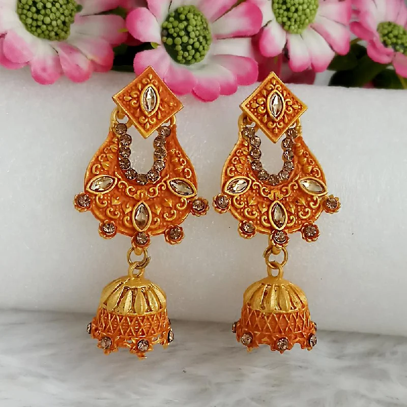 Drop Earrings for Work Attire -Woma Gold Plated Orange Dangler Meenakari Earrings - 1318063F