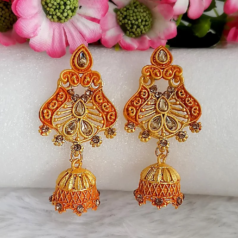 Drop Earrings for Birthday Celebration -Woma Gold Plated Orange Dangler Meenakari Earrings - 1318066F