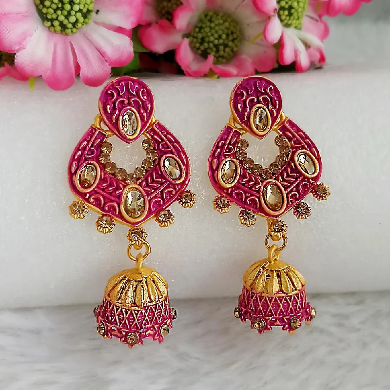 Drop Earrings for Anniversary -Woma Gold Plated Purple Dangler Meenakari Earrings - 1318067A