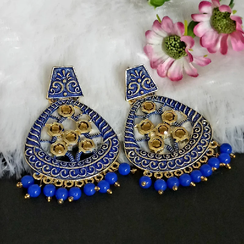 African Drop Earrings with Culture -Woma Matte Blue Meenakari Dangler Beads Drop Earrings