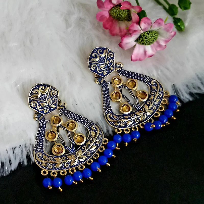 Gothic Drop Earrings with Dark Tone -Woma Matte Blue Meenakari Dangler Beads Drop Earrings