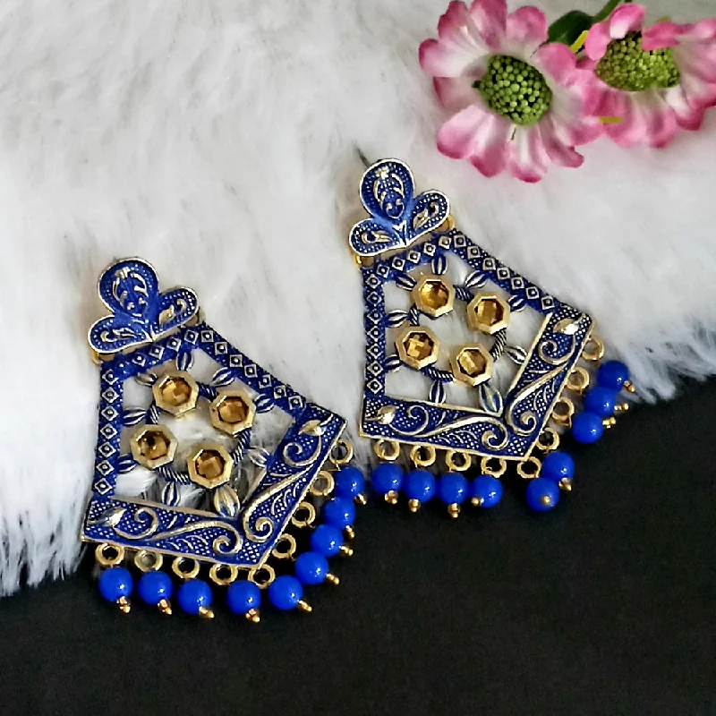 Heart Shaped Drop Earrings for Love -Woma Matte Blue Meenakari Dangler Beads Drop Earrings