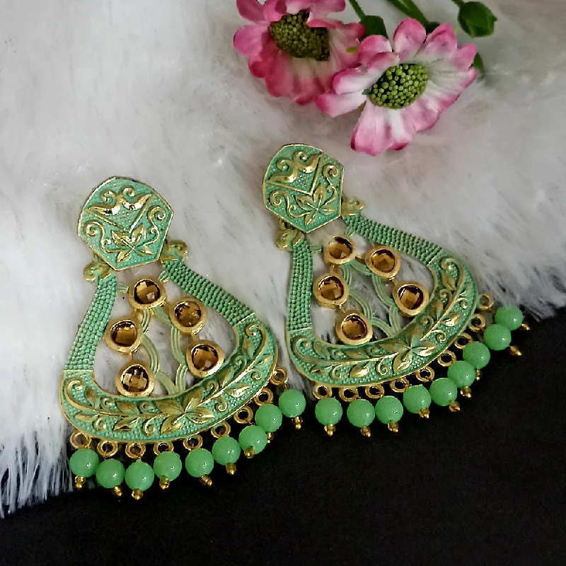 Retro Drop Earrings for Nostalgia -Woma Matte Green Meenakari Dangler Beads Drop Earrings