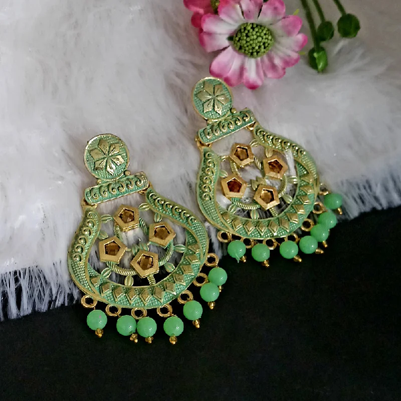 Triangular Drop Earrings for Edge -Woma Matte Green Meenakari Dangler Beads Drop Earrings