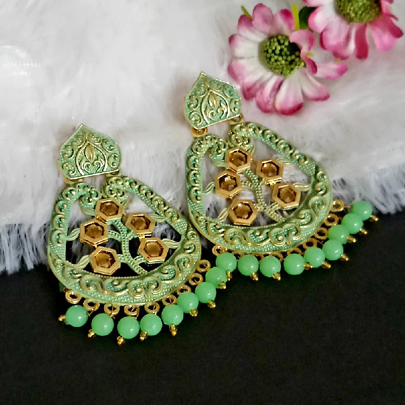 Tarnish Resistant Drop Earrings for Longevity -Woma Matte Green Meenakari Dangler Beads Drop Earrings