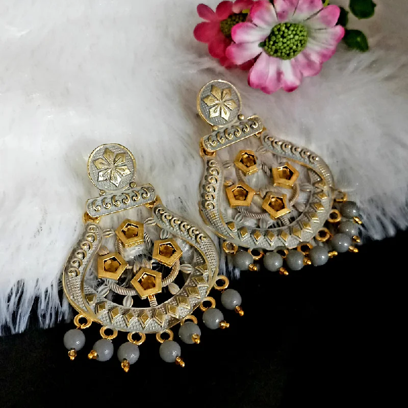 Bohemian Drop Earrings with Tassels -Woma Matte Grey Meenakari Dangler Beads Drop Earrings