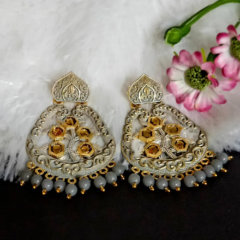 Detachable Drop Earrings with Charms -Woma Matte GreyMeenakari Dangler Beads Drop Earrings