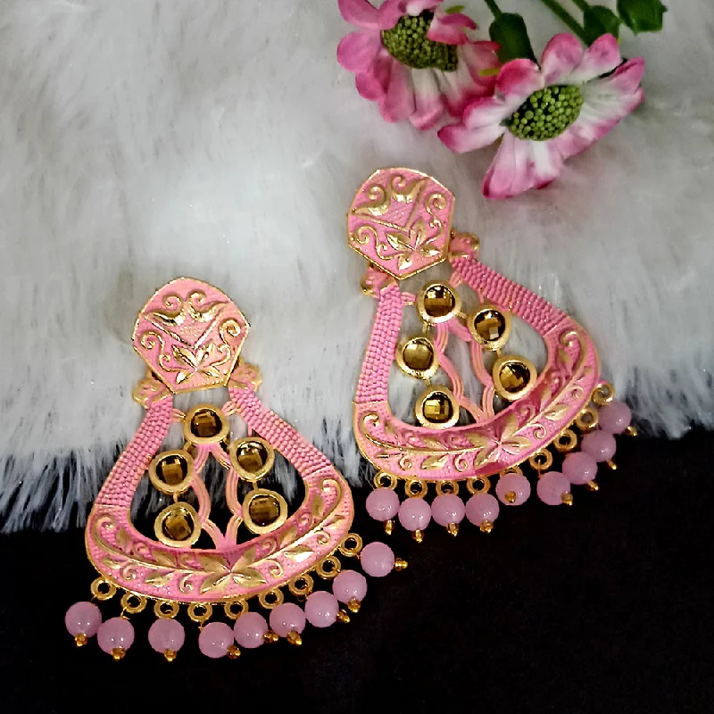 Hippie Drop Earrings with Beads -Woma Matte Light Pink Meenakari Dangler Beads Drop Earrings