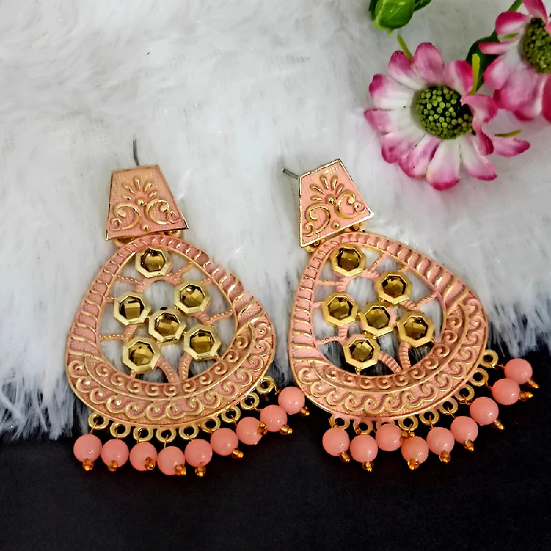 Indian Drop Earrings with Intricacy -Woma Matte Peach Meenakari Dangler Beads Drop Earrings