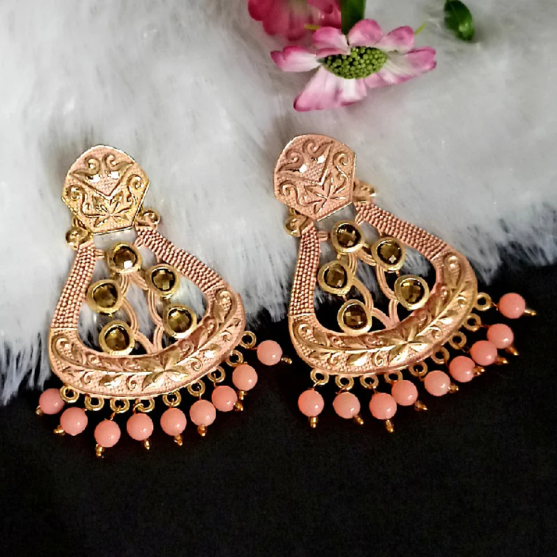 Contemporary Drop Earrings for Fashion -Woma Matte Peach Meenakari Dangler Beads Drop Earrings