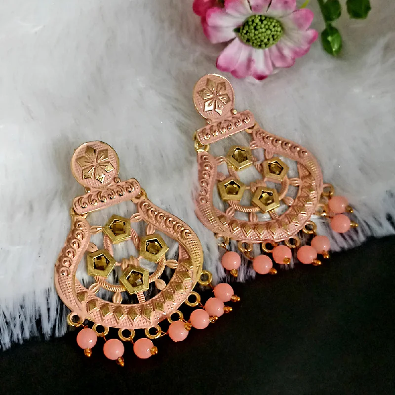 Geometric Drop Earrings for Trend -Woma Matte Peach Meenakari Dangler Beads Drop Earrings