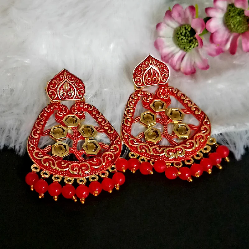 Lightweight Drop Earrings for All Day -Woma Matte Red Meenakari Dangler Beads Drop Earrings