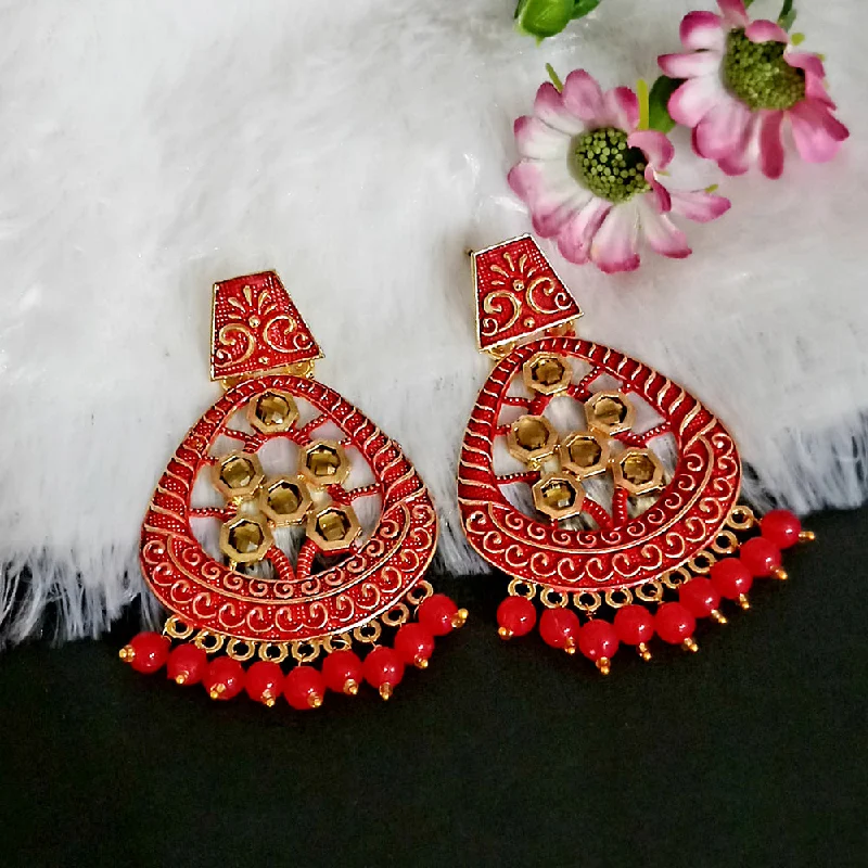 Hypoallergenic Drop Earrings for Sensitive -Woma Matte Red Meenakari Dangler Beads Drop Earrings