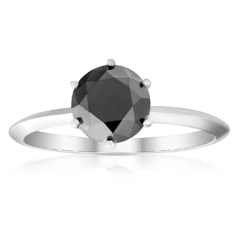 Rings with raw topaz for icy charm -1 1/2 Ct Black Diamond Solitaire Engagement Ring 14k White Gold