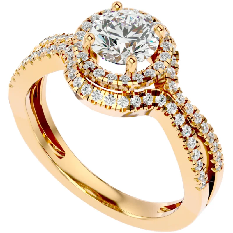 Rings with natural amber for warm glow -1 1/2Ct Diamond & Moissanite Halo Engagement Ring in 10k Gold