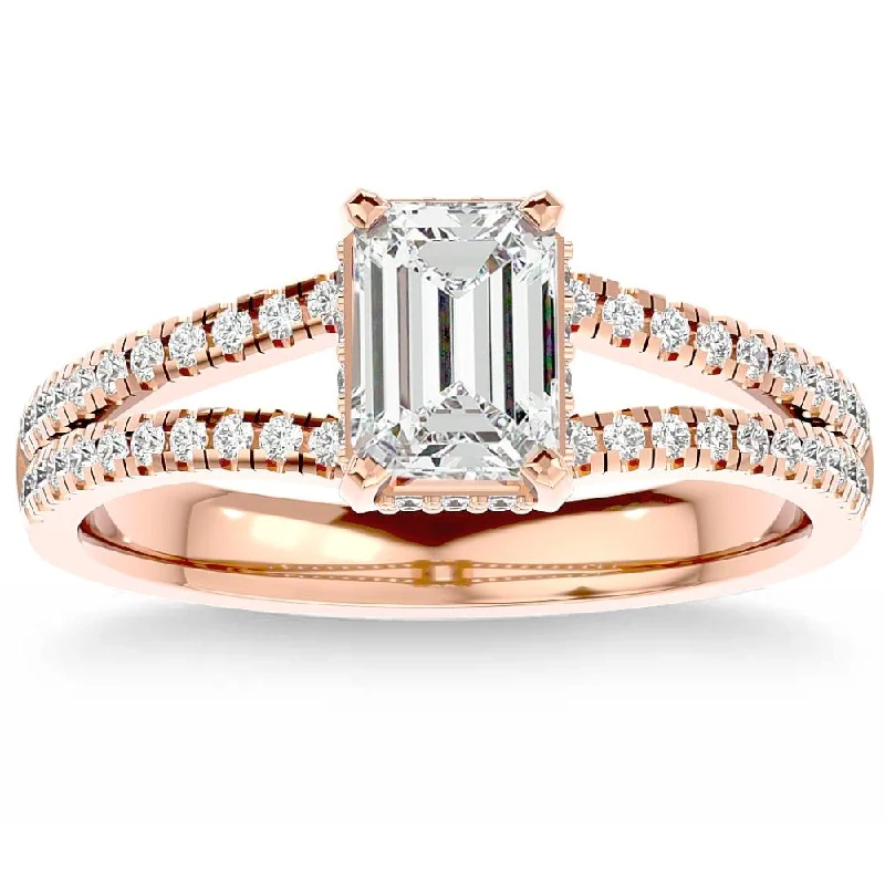 Rings with hexagon-cut stones for trendiness -1 1/2Ct Emerald Cut Diamond Engagement Ring White, Yellow or Rose Gold Lab Grown