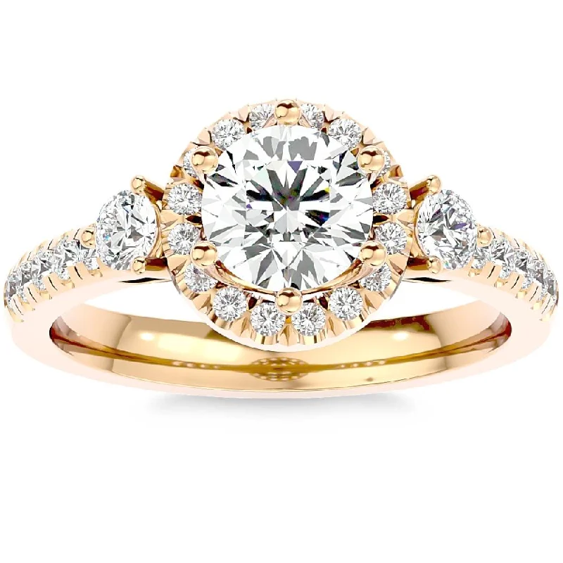 Rings with vintage claw prongs for elegance -1 1/2Ct Moissanite & Diamond Engagement Ring in White, Yellow, or Rose Gold