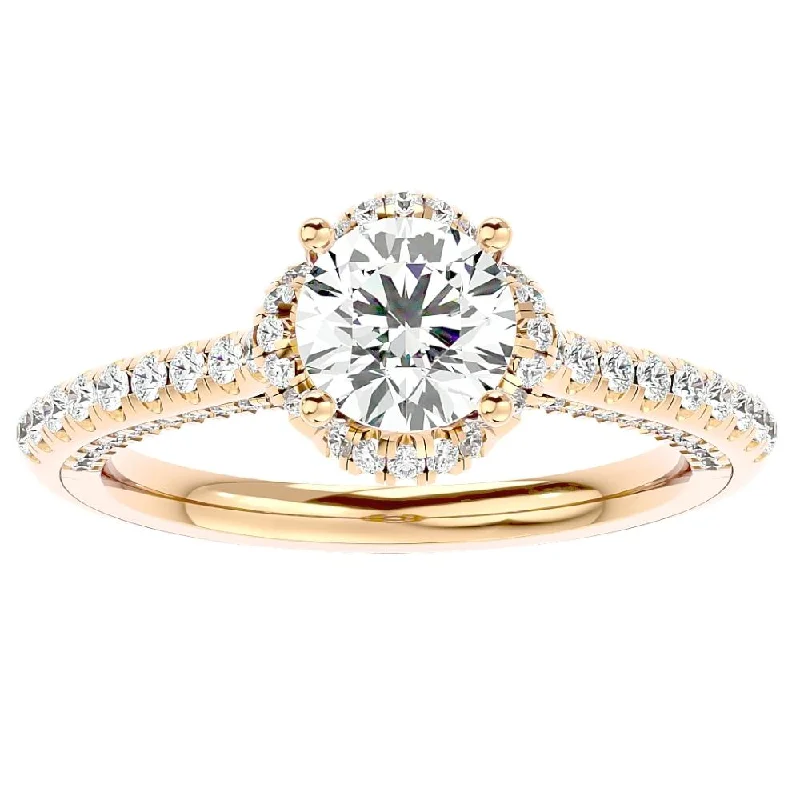 Rings with vintage claw prongs for elegance -1 1/2Ct Moissanite & Diamond pave Engagement Ring White Yellow Rose Gold