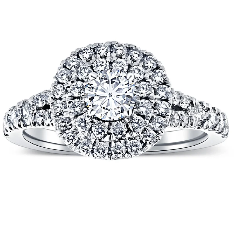 Rings with black diamond for striking contrast -1 1/4 Ct TW Lab Grown Diamond Cushion Halo Engagement Ring in White Gold