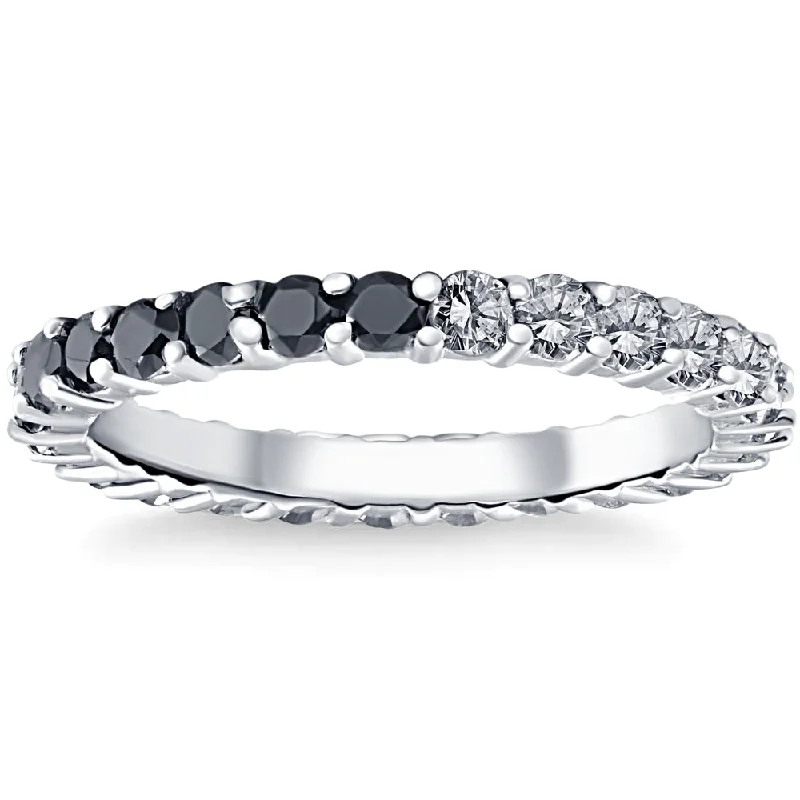 Stackable rings with mixed metal finishes -1 1/4Ct Black & White Diamond Eternity Stackable Wedding Ring 10k White Gold