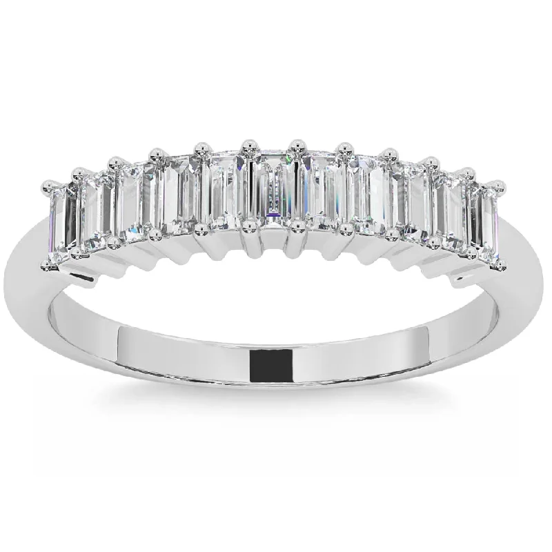 Rings with star sapphire for unique glow -1/2Ct Baguette Diamond Wedding Anniversary Ring Stackable Band Gold Lab Grown