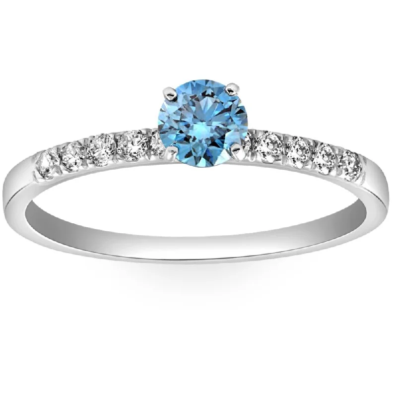 Rings with crescent moon for lunar charm -1/2Ct Blue Diamond Engagement Ring in White Gold