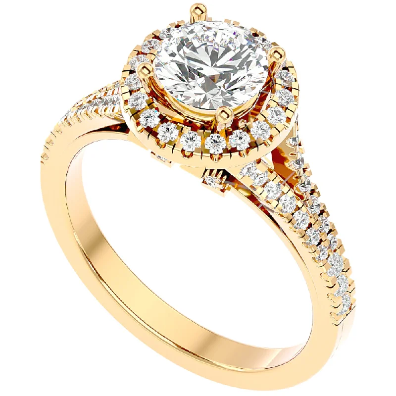 Rings with pave-set gemstones for brilliance -1 3/4Ct Diamond & Moissanite Halo Engagement Ring in 10k Gold