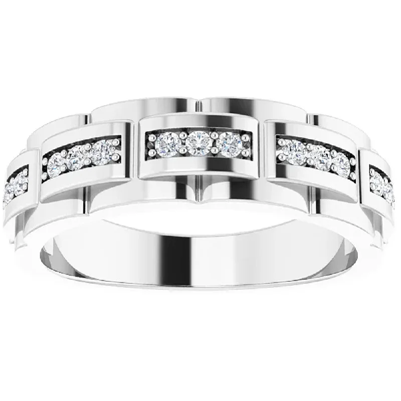 Rings with rough sapphire for rugged chic -1/3 Ct Mens Lab Grown Diamond Wedding Ring White Gold Anniversary Band