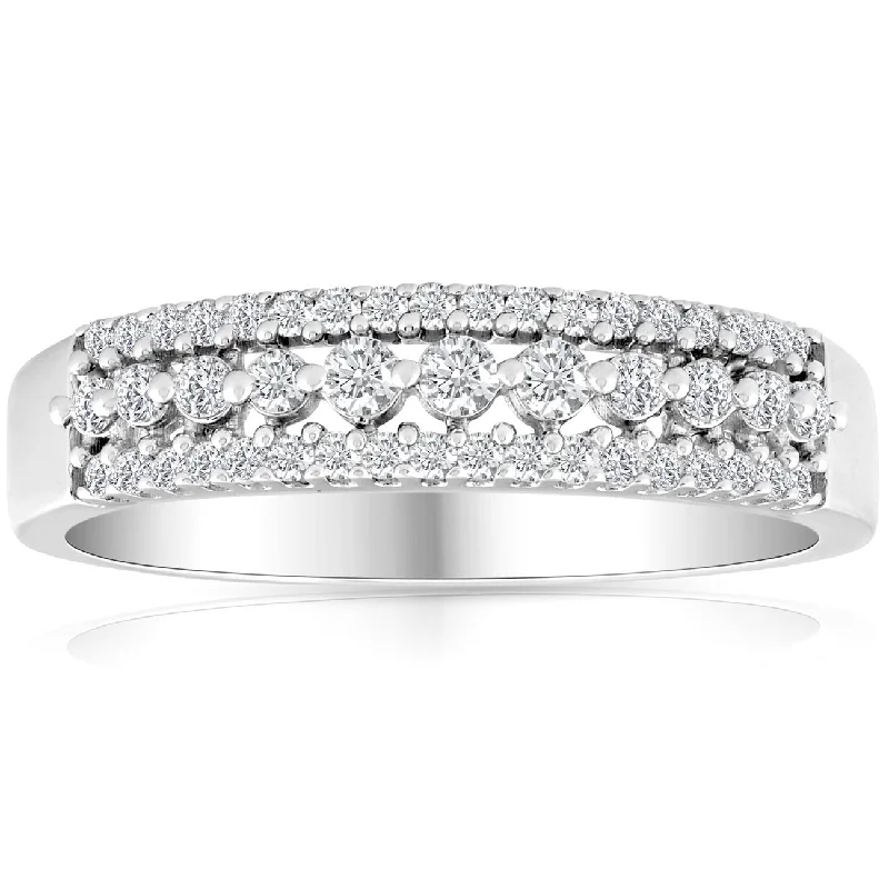 Rings with engraved constellations for stargazers -1/3ct Diamond Anniversary Ring 10K White Gold