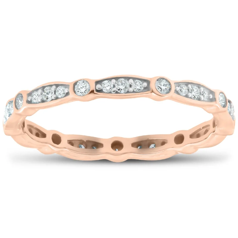 Rings with knot motifs for symbolic love -1/3ct Diamond Eternity Wedding Ring 14K Rose Gold