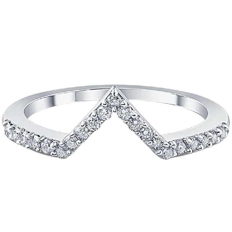 Rings with branch-inspired bands for organic -1/5Ct V Shape Curved Lab Grown Diamond Wedding Ring 10k White Gold