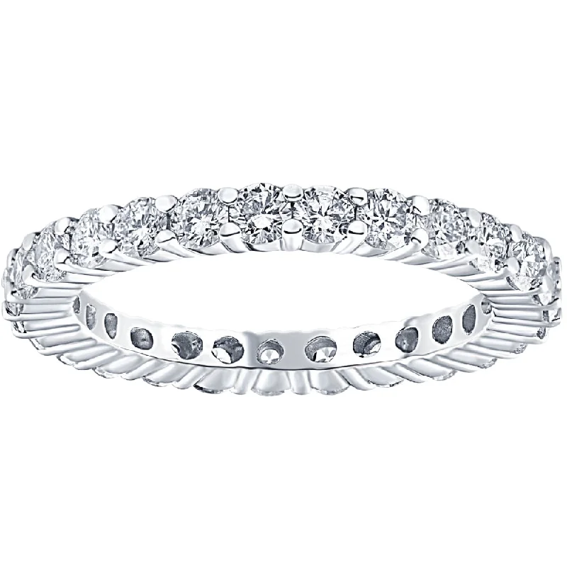 Rings with branch-inspired bands for organic -1 Ct T.W. Lab Grown Diamond Eternity Ring 14k White Gold Stackable Wedding Band