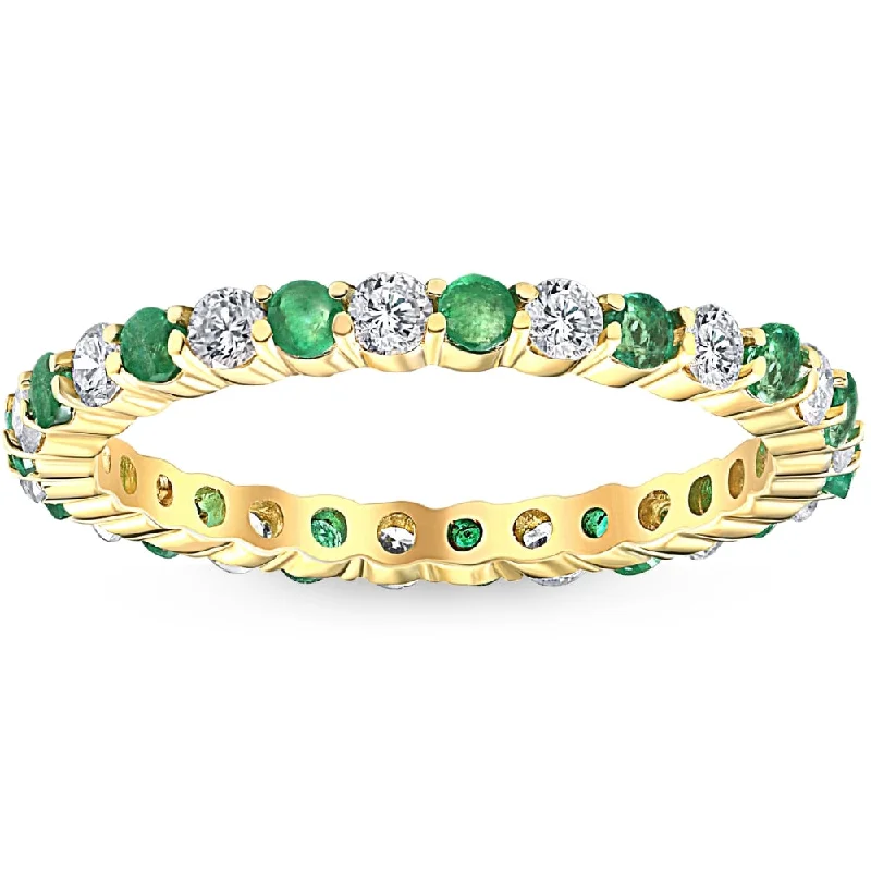 Rings with tourmaline gems for bold hues -1 cttw Emerald & Diamond Wedding Eternity Stackable Ring 10k Yellow Gold