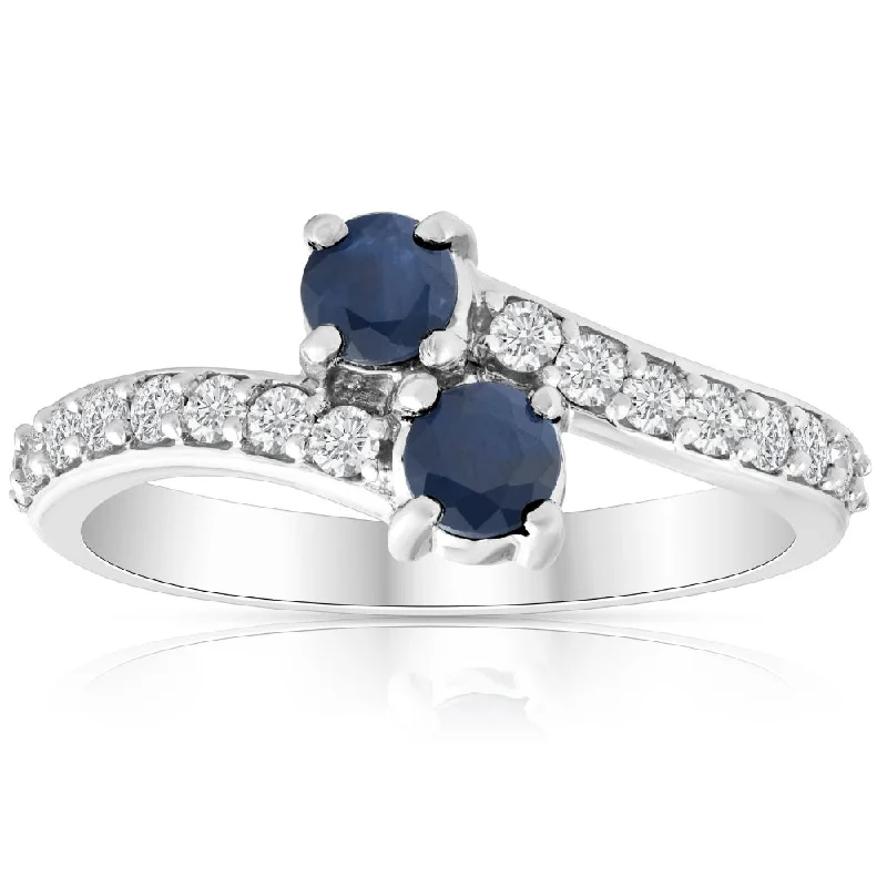 Titanium rings with rugged brushed metal look -1Ct Blue Sapphire & Diamond Two Stone Forever us Ring 10k White Gold