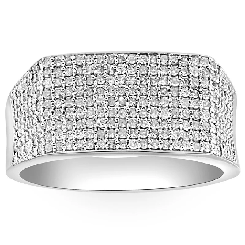 Rings with floral halo diamond arrangements -1Ct Diamond Men's White Gold Pave Wedding Ring Anniversary Band