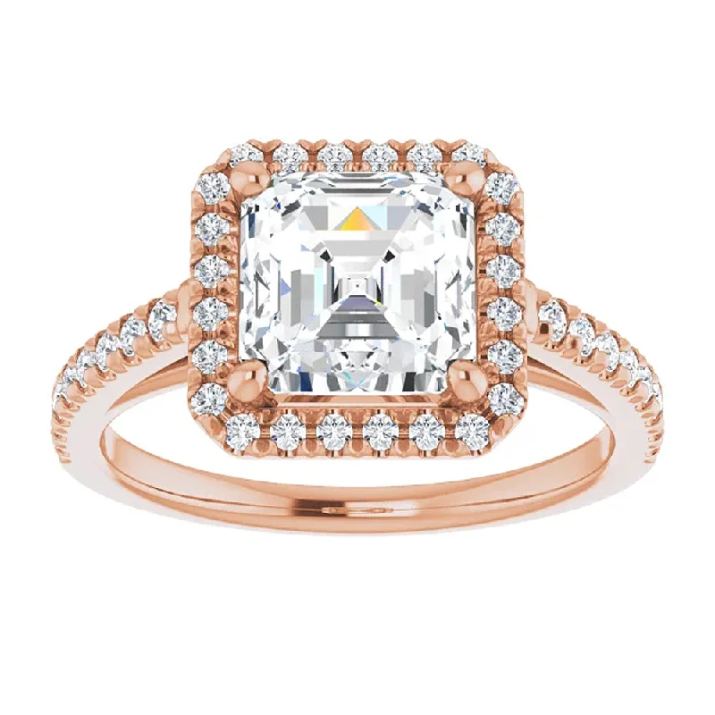 Rings with matte gold for subtle luxury -2 1/2Ct Asscher Cut Moissanite & Diamond Halo Engagement Ring in 10k Gold