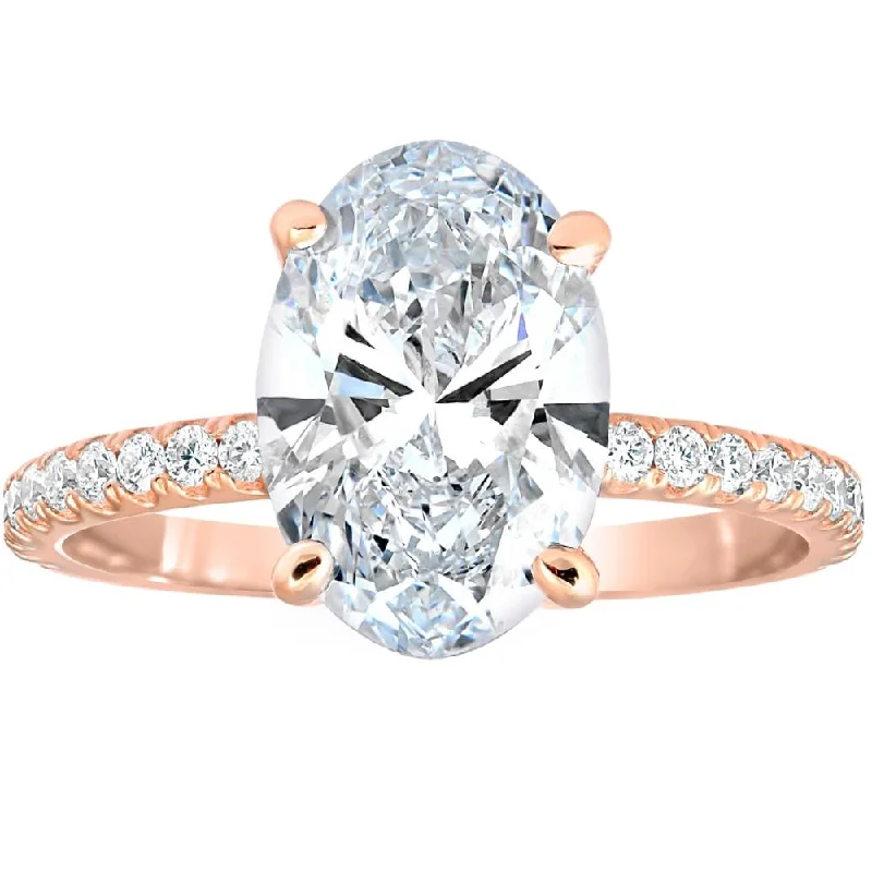 Handcrafted rings with raw emerald rough stones -2 1/2Ct Oval Diamond & Moissanite Engagement Ring 14k Rose Gold