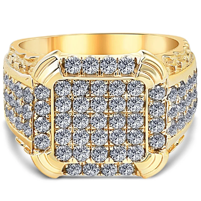 Rings with floral halo diamond arrangements -2 1/4Ct Diamond Mens Ring in 10k Yellow Gold