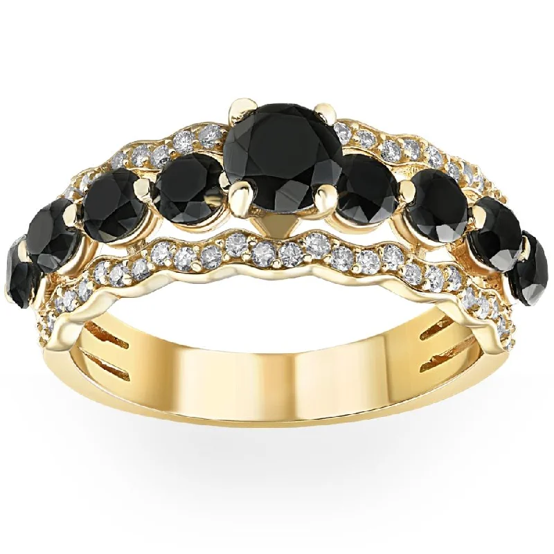 Rings with birthstone clusters for personalization -2 3/4Ct Black Diamond Engagement Ring 14k Yellow Gold