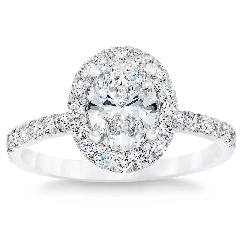 Rings with vintage-inspired rose-cut diamonds -2 3/4Ct Oval Diamond Halo Engagement Ring in 14k White Gold Lab Grown