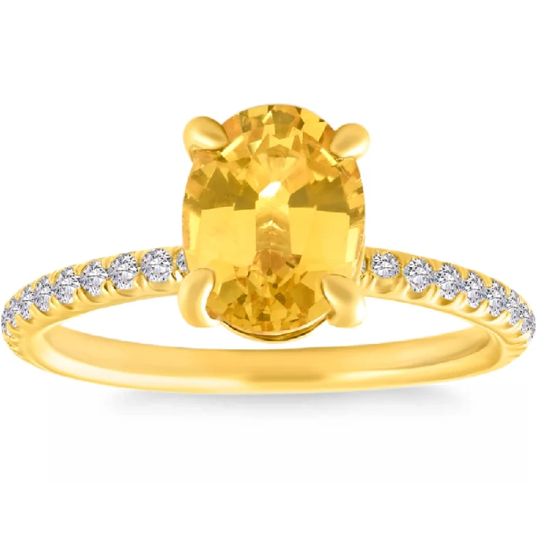 Rings with engraved constellations for stargazers -2 3/4Ct Oval Yellow Sapphire & Diamond Ring 14k Yellow Gold Lab Grown