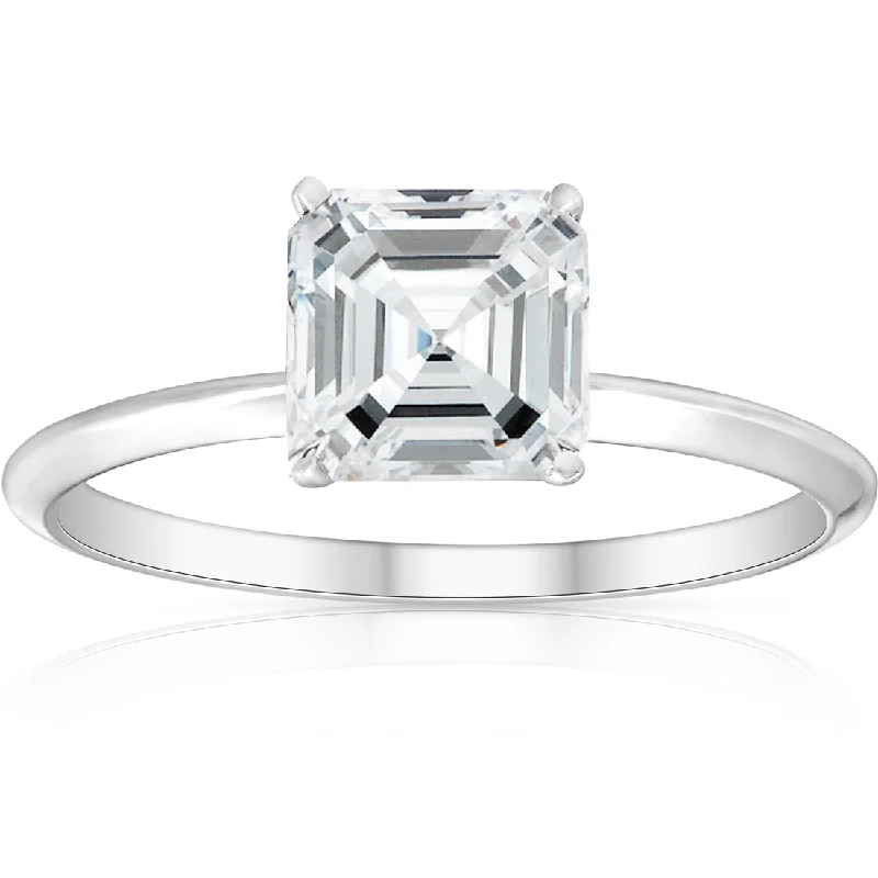 Rings with topaz stones for icy blue -2Ct Asscher Solitaire Moissanite Engagement Ring in White Yellow or Rose Gold