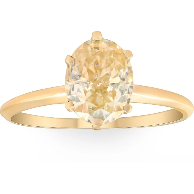 Rings with moonstone gems for ethereal glow -2Ct Fancy Yellow Oval Solitaire Moissanite Engagement Ring 14k Yellow Gold