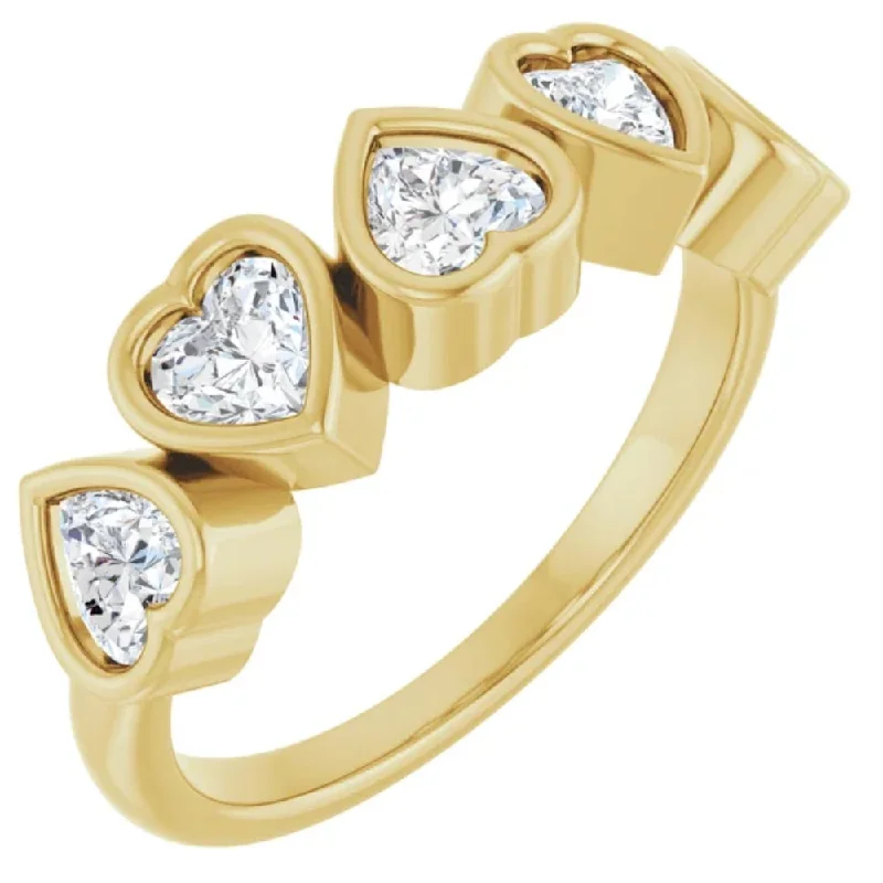 Rings with rough opal for organic shine -2Ct Heart Shape Diamond Five Stone Wedding Ring 14k Gold Anniversary Lab Grown