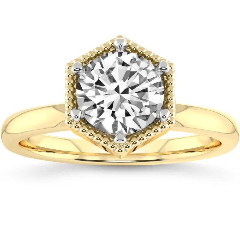 Rings with hexagon-cut stones for trendiness -2Ct Lab Grown Diamond Solitaire Engagement Ring White, Yellow, or Rose Gold