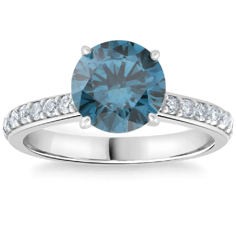 Rings with knot motifs for symbolic love -2Ct TW Round Brilliant Cut Blue Diamond Engagement Ring 14k White Gold