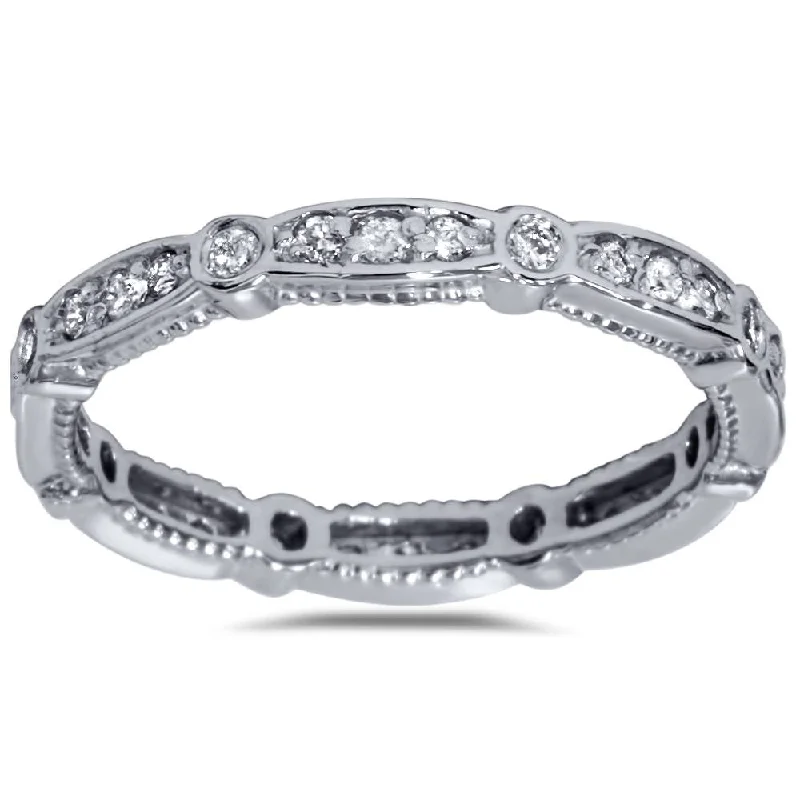 Rings with blue quartz for cool tones -3/8ct Diamond Eernity Vintage Wedding Stackable Ring 14K White Gold