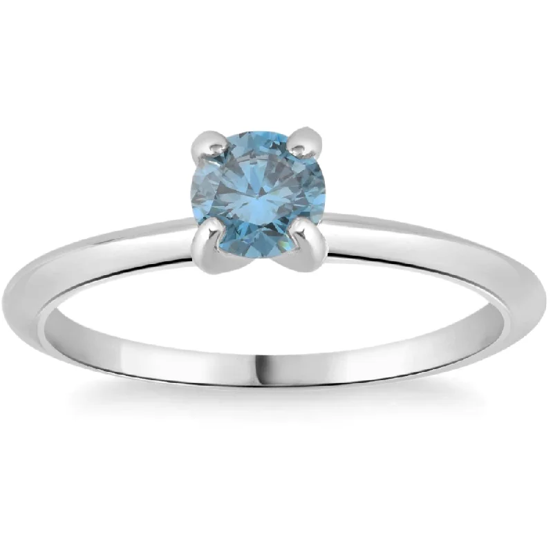 Rings with raw topaz for icy charm -3/8Ct Round Cut Blue Diamond Solitaire Engagement Ring White or Yellow Gold 14k